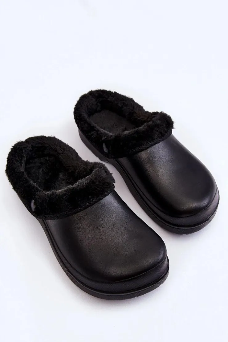 Damskie Boto Damskie Piankowe Ocieplane Klapki Kroksy Czarne Cova