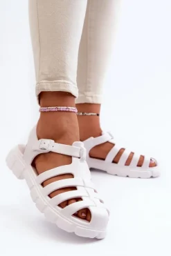 Boto Sandały Płaskie|Klapki Damskie Klasyczne*Damskie Piankowe Sandały Rzymianki Białe Gasaria Biały