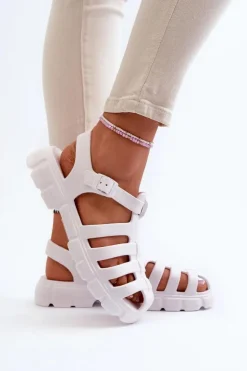 Boto Sandały Płaskie|Klapki Damskie Klasyczne*Damskie Piankowe Sandały Rzymianki Białe Gasaria Biały