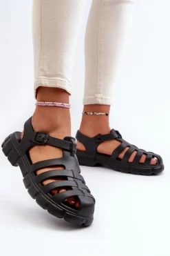 Boto Sandały Płaskie|Klapki Damskie Klasyczne*Damskie Piankowe Sandały Rzymianki Czarne Gasaria Czarny