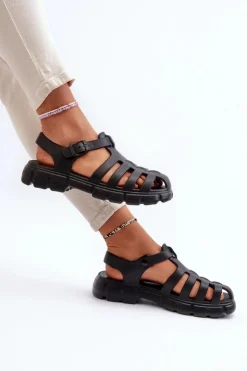 Boto Sandały Płaskie|Klapki Damskie Klasyczne*Damskie Piankowe Sandały Rzymianki Czarne Gasaria Czarny