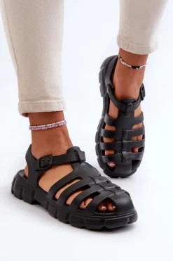 Boto Sandały Płaskie|Klapki Damskie Klasyczne*Damskie Piankowe Sandały Rzymianki Czarne Gasaria Czarny