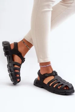 Boto Sandały Płaskie|Klapki Damskie Klasyczne*Damskie Piankowe Sandały Rzymianki Czarne Gasaria Czarny