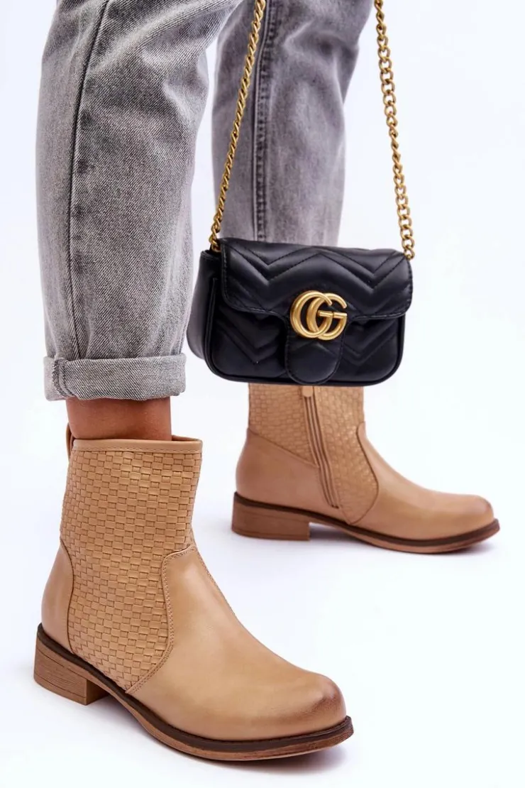 Boto Botki Wiosenne|Brązowe I Beżowe Botki*Damskie Plecione Botki Beżowe Chilly