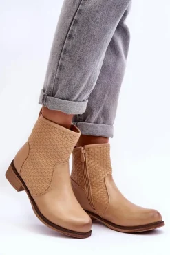 Boto Botki Wiosenne|Brązowe I Beżowe Botki*Damskie Plecione Botki Beżowe Chilly