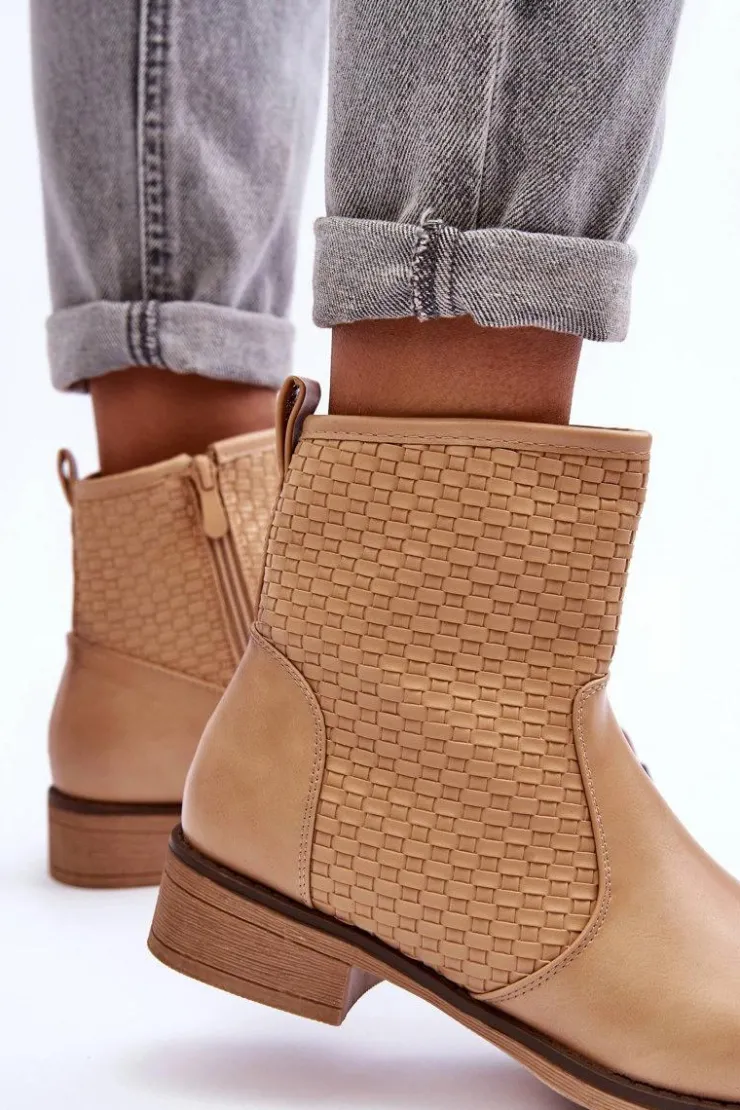 Boto Botki Wiosenne|Brązowe I Beżowe Botki*Damskie Plecione Botki Beżowe Chilly