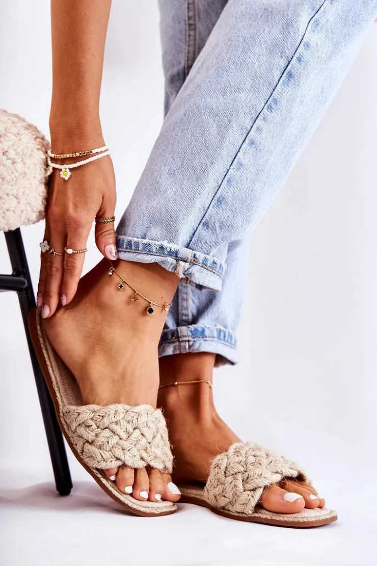 Damskie Boto Damskie Plecione Klapki Beżowe Maraya