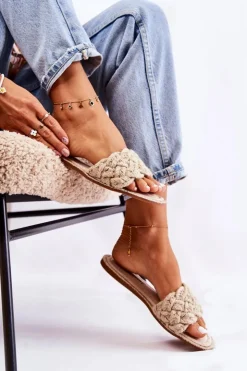 Damskie Boto Damskie Plecione Klapki Beżowe Maraya