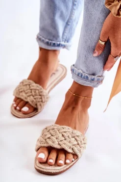 Damskie Boto Damskie Plecione Klapki Beżowe Maraya