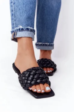 Boto Klapki Damskie Klasyczne*Damskie Plecione Klapki Czarne Cheryl