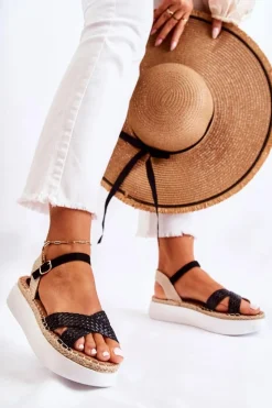 Boto Sandały Płaskie*Damskie Plecione Sandały Na Platformie Czarne Selea