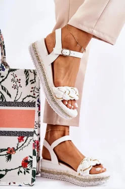 Damskie Boto Damskie Plecione Sandały Na Koturnie Białe Chaves