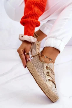 Damskie Big Star Shoes Damskie Plecione Tenisówki Big Star JJ274392 Beżowo-Złote