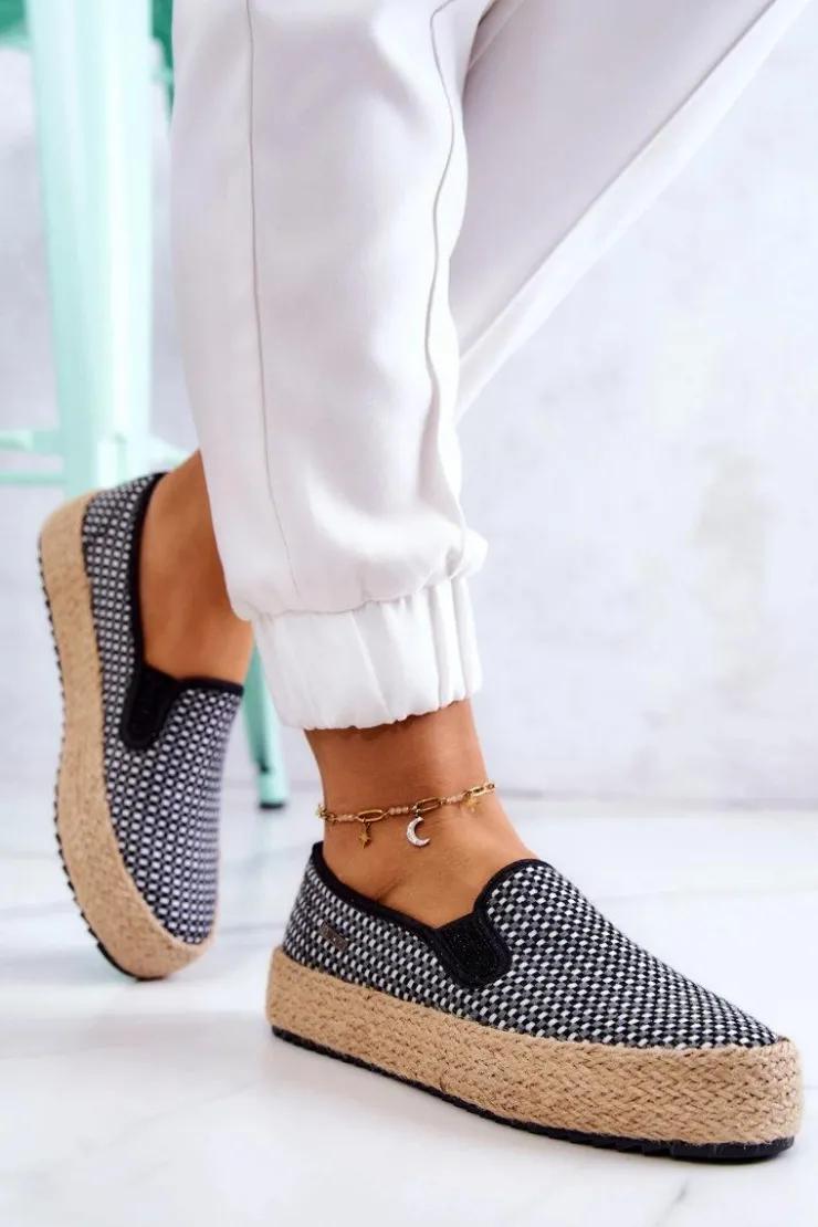 Online Big Star Shoes Damskie Plecione Tenisówki Slip On Big Star JJ274395 Czarne