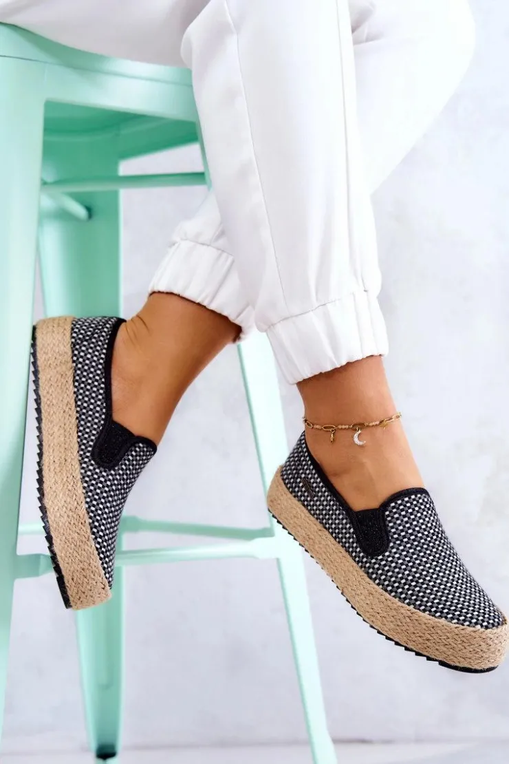 Online Big Star Shoes Damskie Plecione Tenisówki Slip On Big Star JJ274395 Czarne