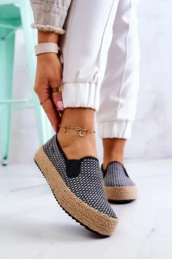 Online Big Star Shoes Damskie Plecione Tenisówki Slip On Big Star JJ274395 Czarne