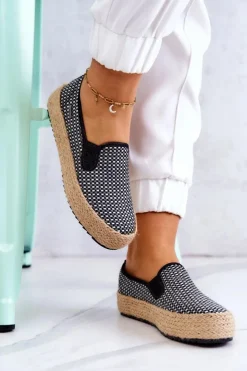 Online Big Star Shoes Damskie Plecione Tenisówki Slip On Big Star JJ274395 Czarne