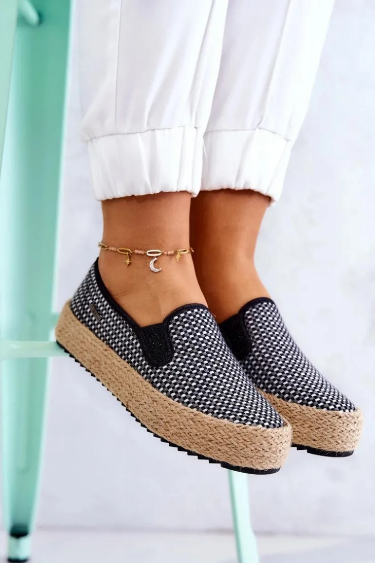 Online Big Star Shoes Damskie Plecione Tenisówki Slip On Big Star JJ274395 Czarne