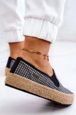 Online Big Star Shoes Damskie Plecione Tenisówki Slip On Big Star JJ274395 Czarne