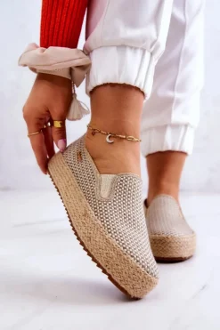 Big Star Shoes Trampki Damskie Slip-On|Trampki Damskie Big Star*Damskie Plecione Tenisówki Slip On Big Star JJ274394 Beżowe