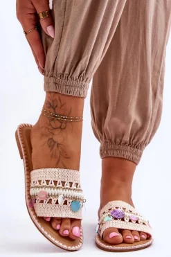 Boto Klapki Damskie Klasyczne*Damskie Plecione Zdobione Klapki Różowe Millano