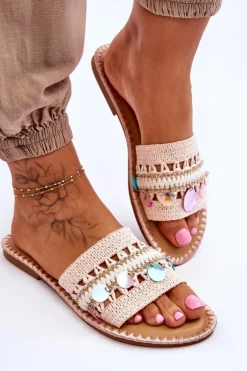 Boto Klapki Damskie Klasyczne*Damskie Plecione Zdobione Klapki Różowe Millano