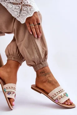 Boto Klapki Damskie Klasyczne*Damskie Plecione Zdobione Klapki Różowe Millano