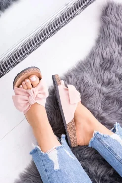 Sale Boto Damskie Różowe Klapki Na Korku Kokardki Dominica