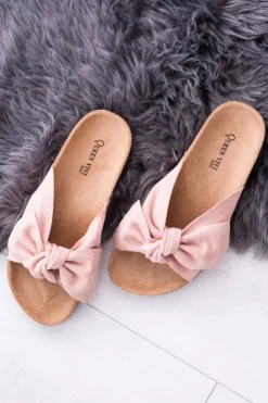 Sale Boto Damskie Różowe Klapki Na Korku Kokardki Dominica