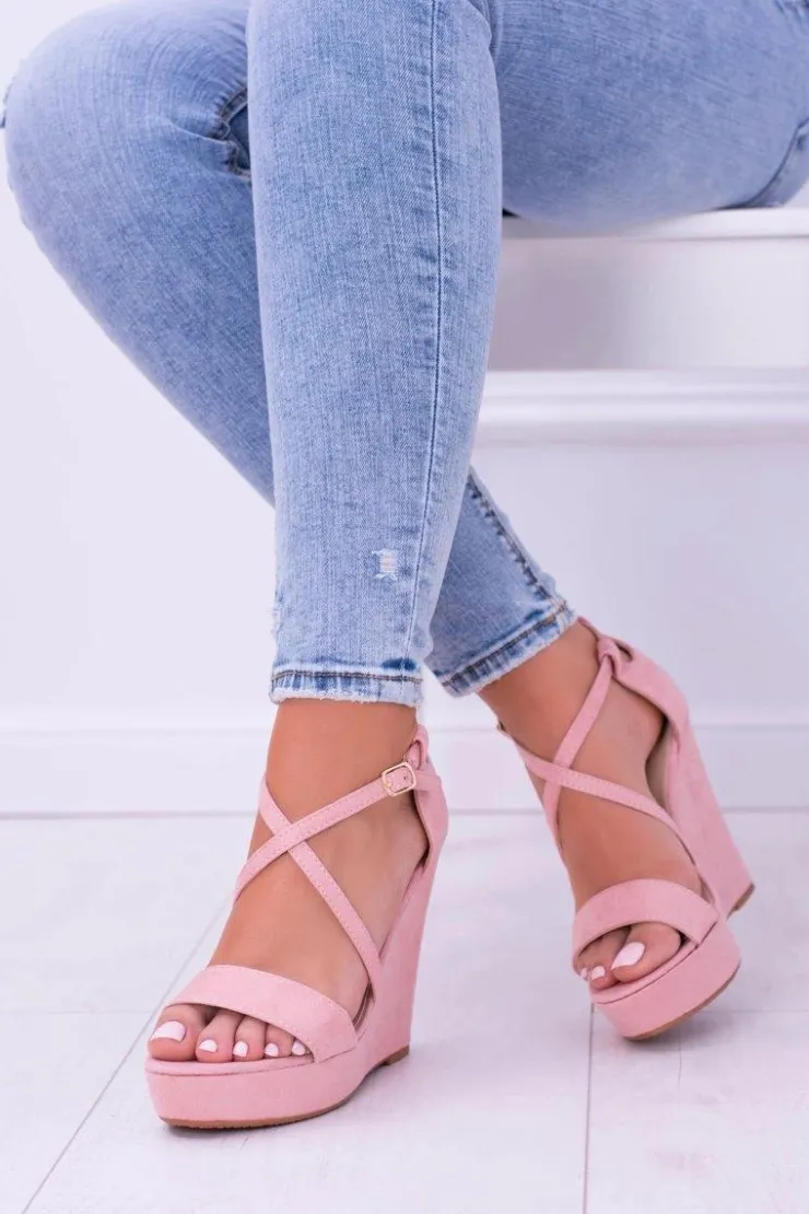 Boto Sandały Na Koturnie*Damskie Różowe Zamszowe Sandały Na Koturnie Eline