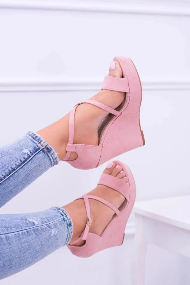 Boto Sandały Na Koturnie*Damskie Różowe Zamszowe Sandały Na Koturnie Eline