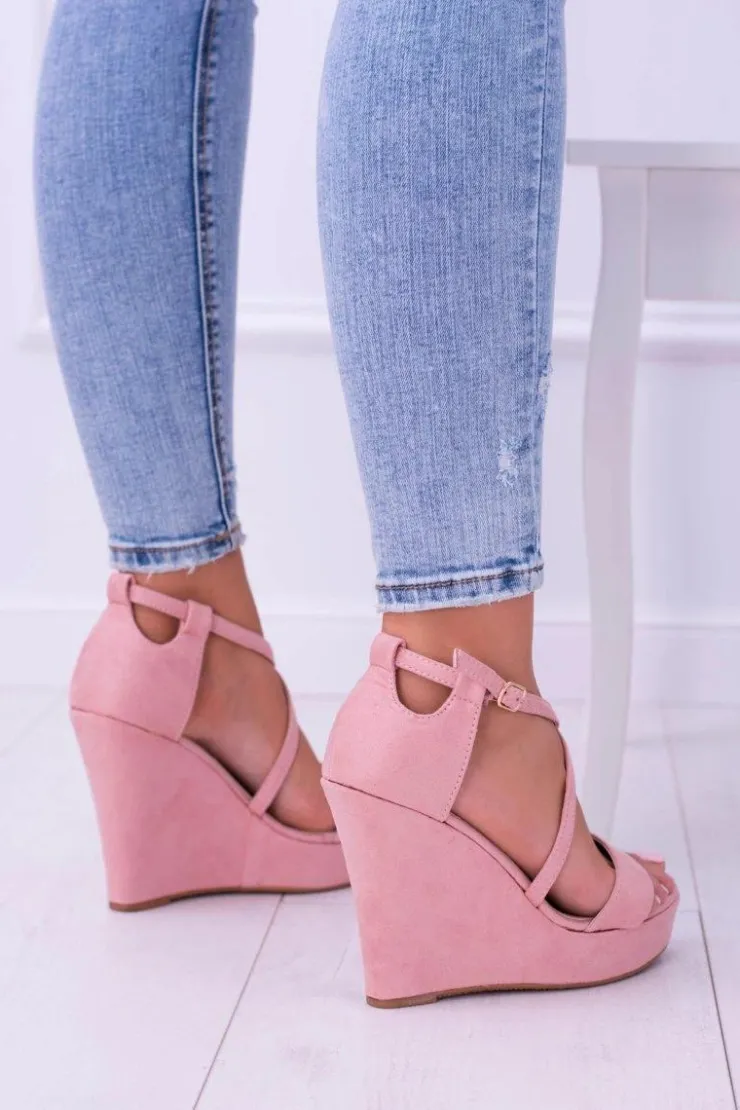 Boto Sandały Na Koturnie*Damskie Różowe Zamszowe Sandały Na Koturnie Eline