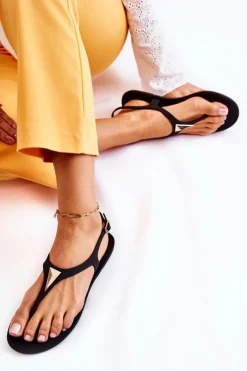 Boto Sandały Gumowe|Sandały Płaskie*Damskie Sandałki Czarne Storm