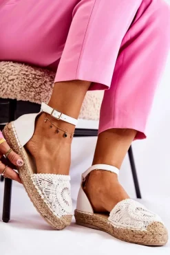 Boto Sandały Płaskie*Damskie Sandałki Espadryle Ażurowe Białe Murillo