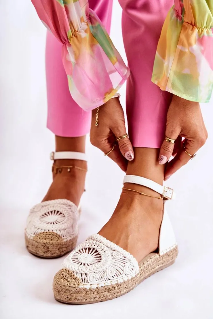 Boto Sandały Płaskie*Damskie Sandałki Espadryle Ażurowe Białe Murillo