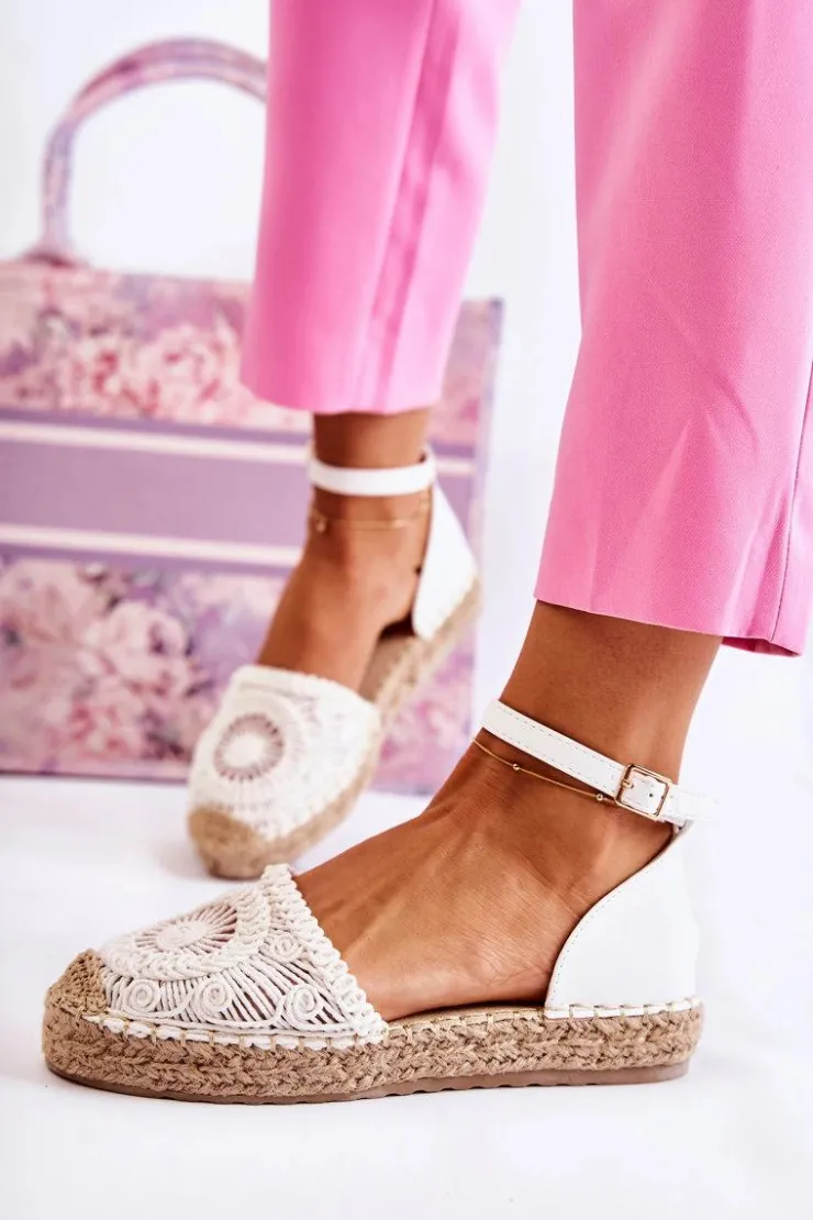 Boto Sandały Płaskie*Damskie Sandałki Espadryle Ażurowe Białe Murillo