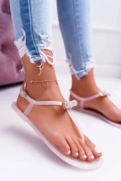 Outlet Boto Damskie Sandałki Japonki Meliski z Cekinami Różowe Lomba