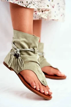 Boto Sandały Płaskie*Damskie Sandałki Japonki Z Cholewką Zielone SL1011 Madrit