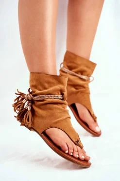 Outlet Boto Damskie Sandałki Japonki Z Cholewką Camel SL1011 Madrit