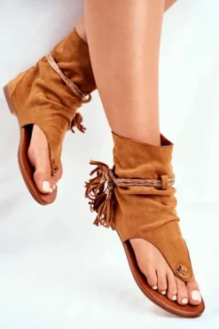 Outlet Boto Damskie Sandałki Japonki Z Cholewką Camel SL1011 Madrit