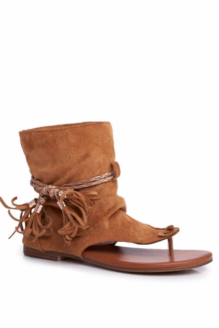 Outlet Boto Damskie Sandałki Japonki Z Cholewką Camel SL1011 Madrit