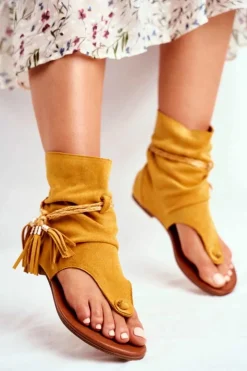 Damskie Boto Damskie Sandałki Japonki Z Cholewką Żółte SL1011 Madrit