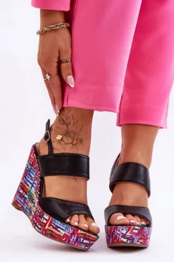 Boto Sandały Na Koturnie*Damskie Sandałki Na Koturnie Czarne Calderia