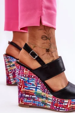 Boto Sandały Na Koturnie*Damskie Sandałki Na Koturnie Czarne Calderia