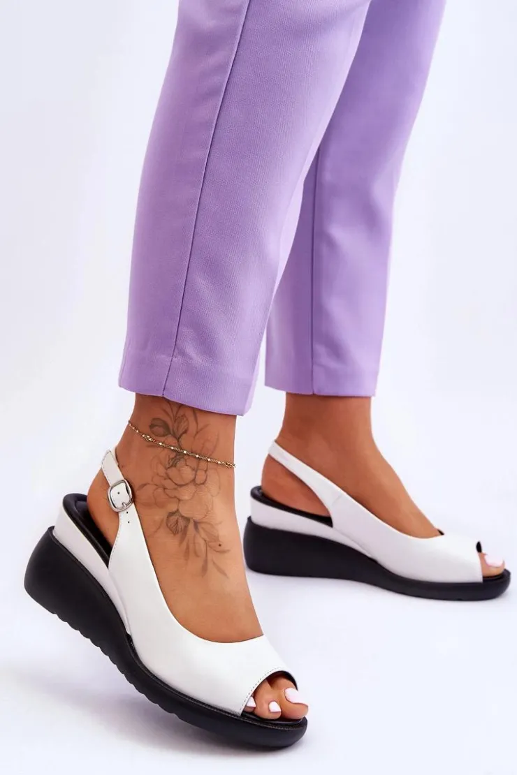 Clearance Buty Sergio Leone Damskie Sandałki Na Koturnie Sergio Leone SK853 Białe