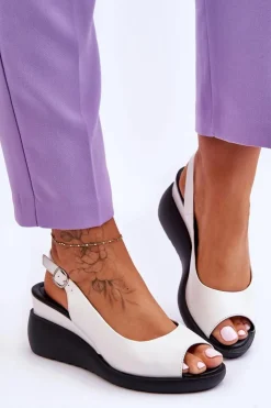 Clearance Buty Sergio Leone Damskie Sandałki Na Koturnie Sergio Leone SK853 Białe