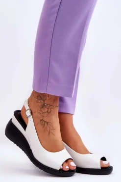 Clearance Buty Sergio Leone Damskie Sandałki Na Koturnie Sergio Leone SK853 Białe