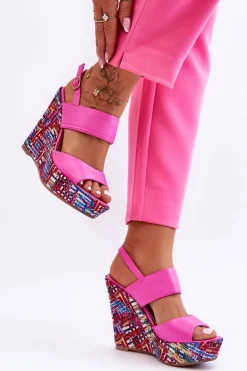 Boto Sandały Na Koturnie*Damskie Sandałki Na Koturnie Różowe Calderia
