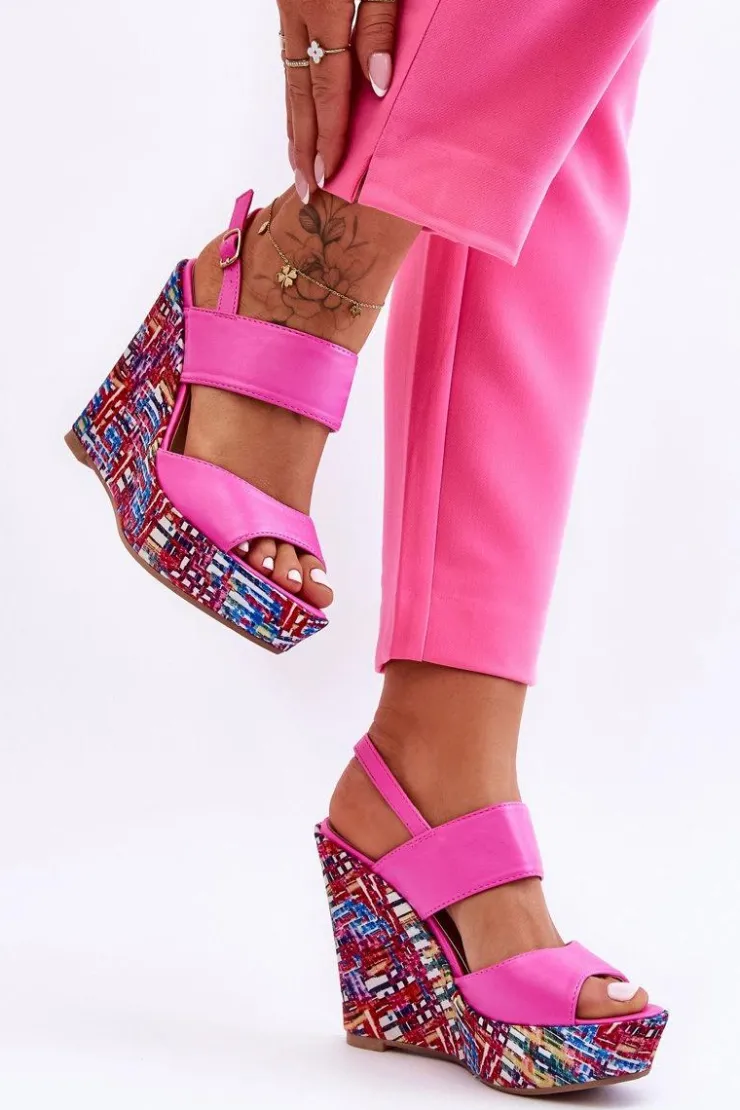 Boto Sandały Na Koturnie*Damskie Sandałki Na Koturnie Różowe Calderia