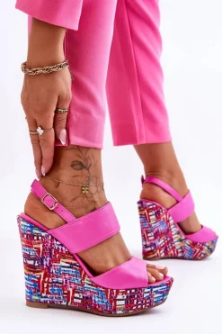 Boto Sandały Na Koturnie*Damskie Sandałki Na Koturnie Różowe Calderia